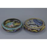 Two Chinese early 20th C. cloisonne enamel dragon bowls
