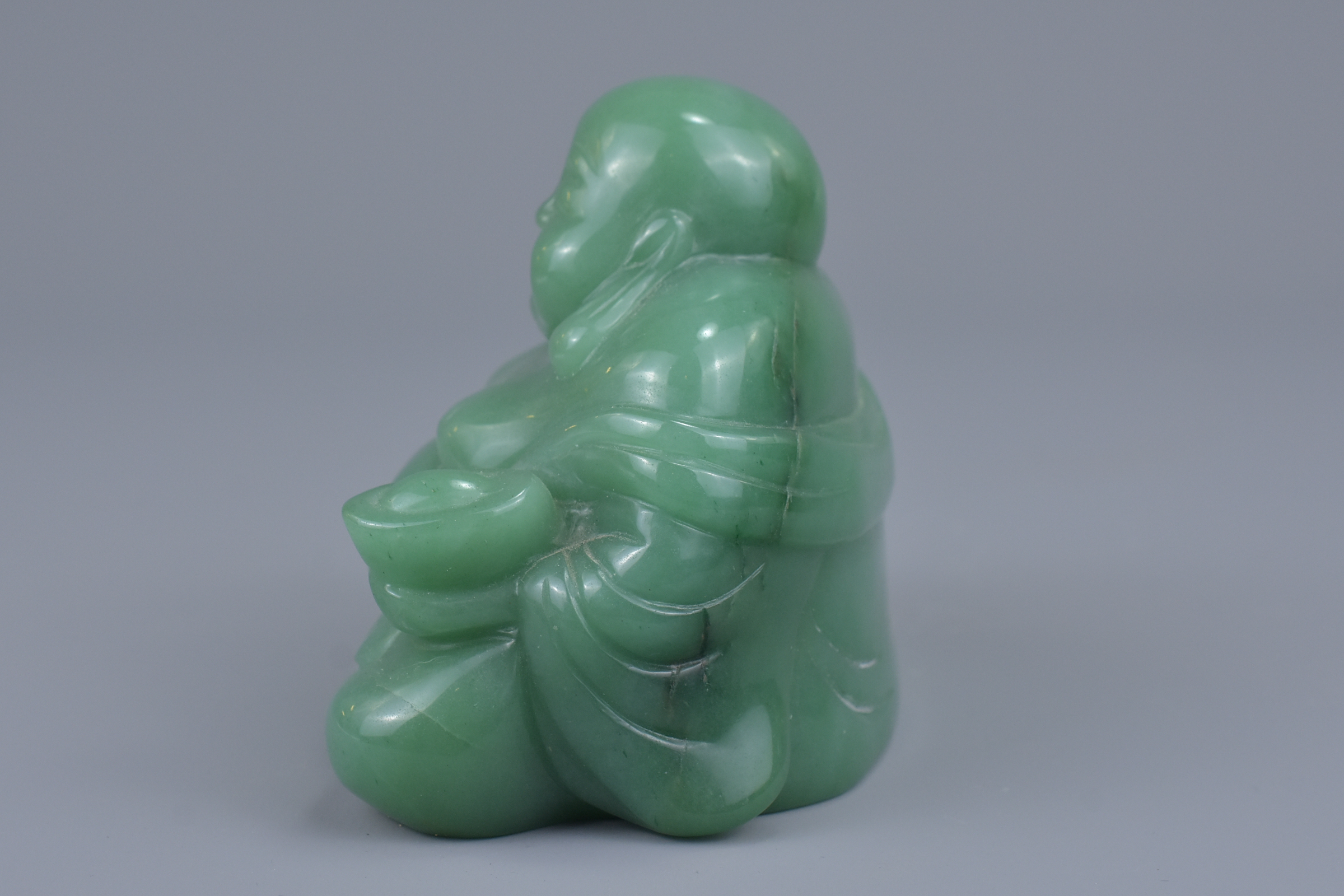 A Chinese carved green jade figure of a laughing B - Image 2 of 5