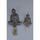 Two Tibetan carved lacquered wood figures of seated medicine Buddhas