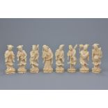 A set of eight Chinese early 20th C. carved ivory figures of Immortals