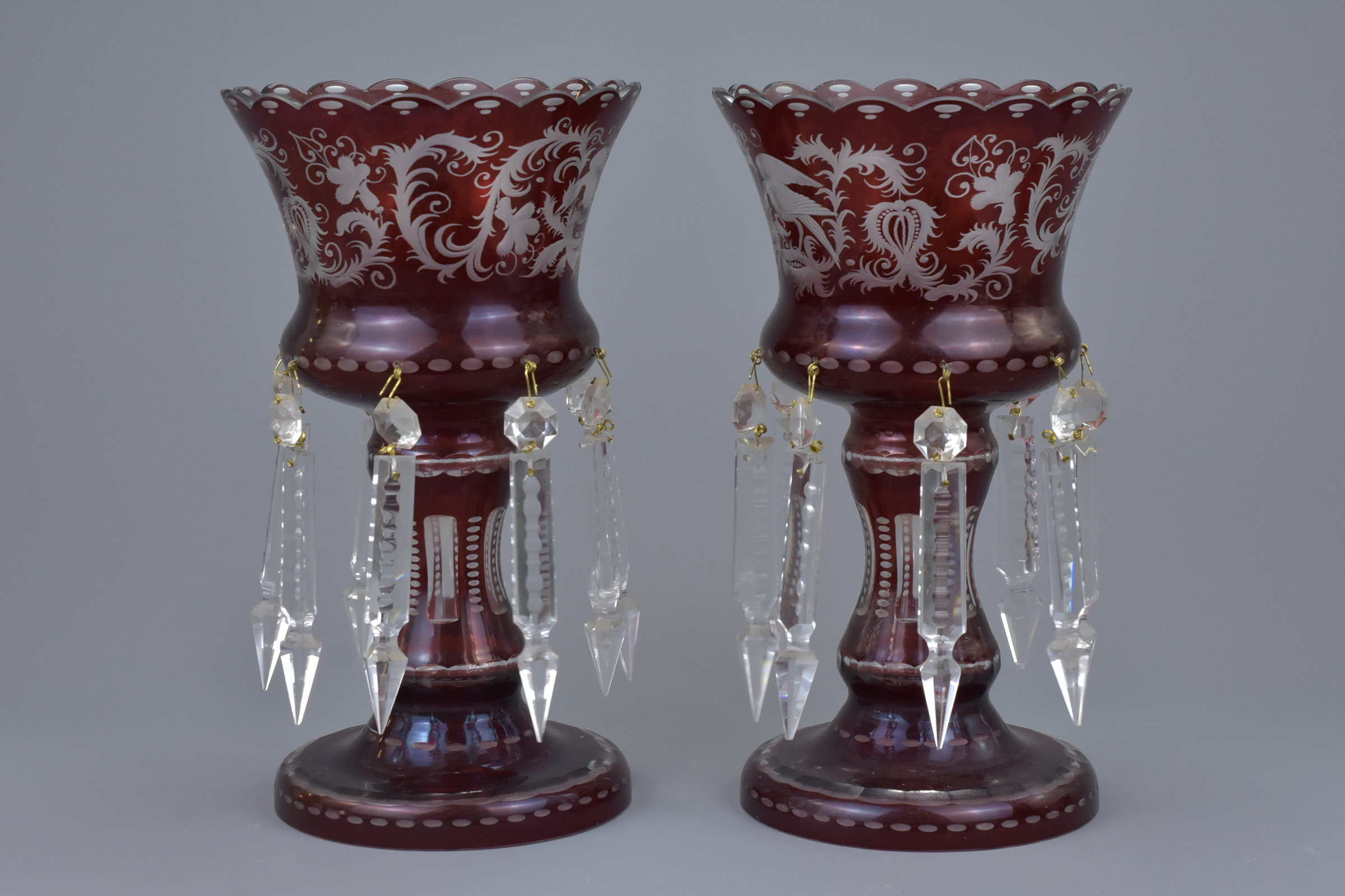 A pair of antique bohemian glass lustre vases - Image 2 of 3