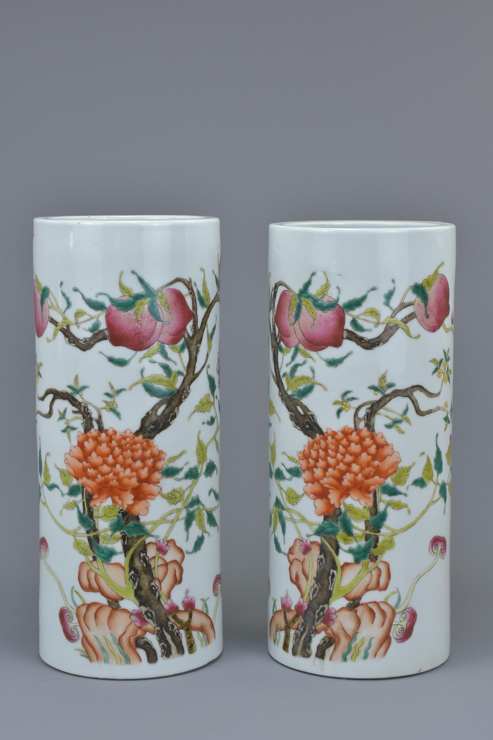 A pair of Chinese late 19th C. Famille rose porcelain hat stands