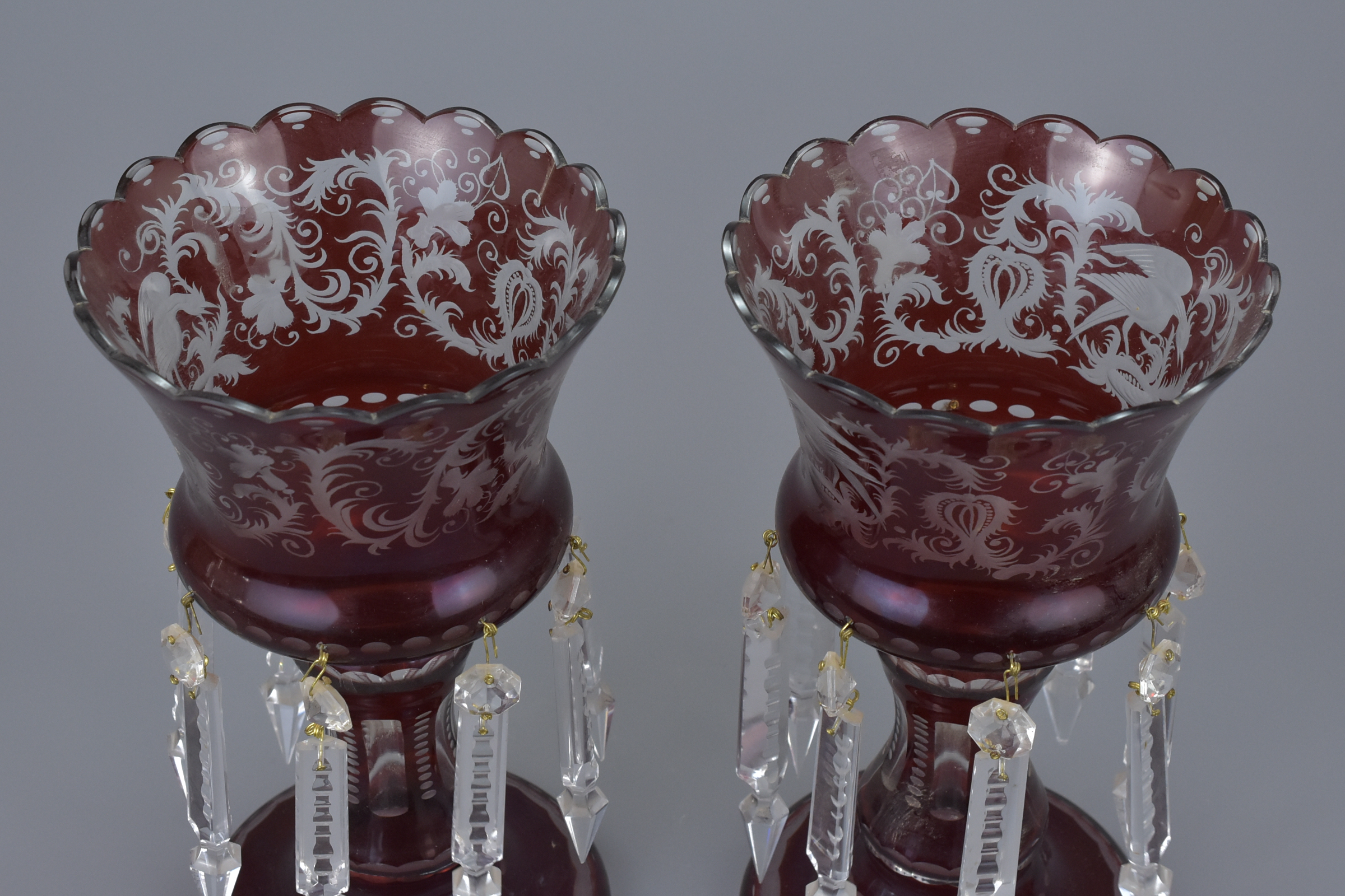 A pair of antique bohemian glass lustre vases - Image 3 of 3