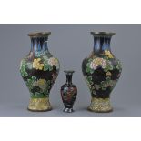 A pair of large Chinese early 20th C. cloisonne enamel vases