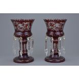 A pair of antique bohemian glass lustre vases