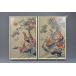 Pair of Chinese early 20th C. silk embroidered pictures