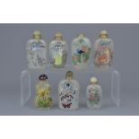 A group of seven Chinese glass painted snuff bottles