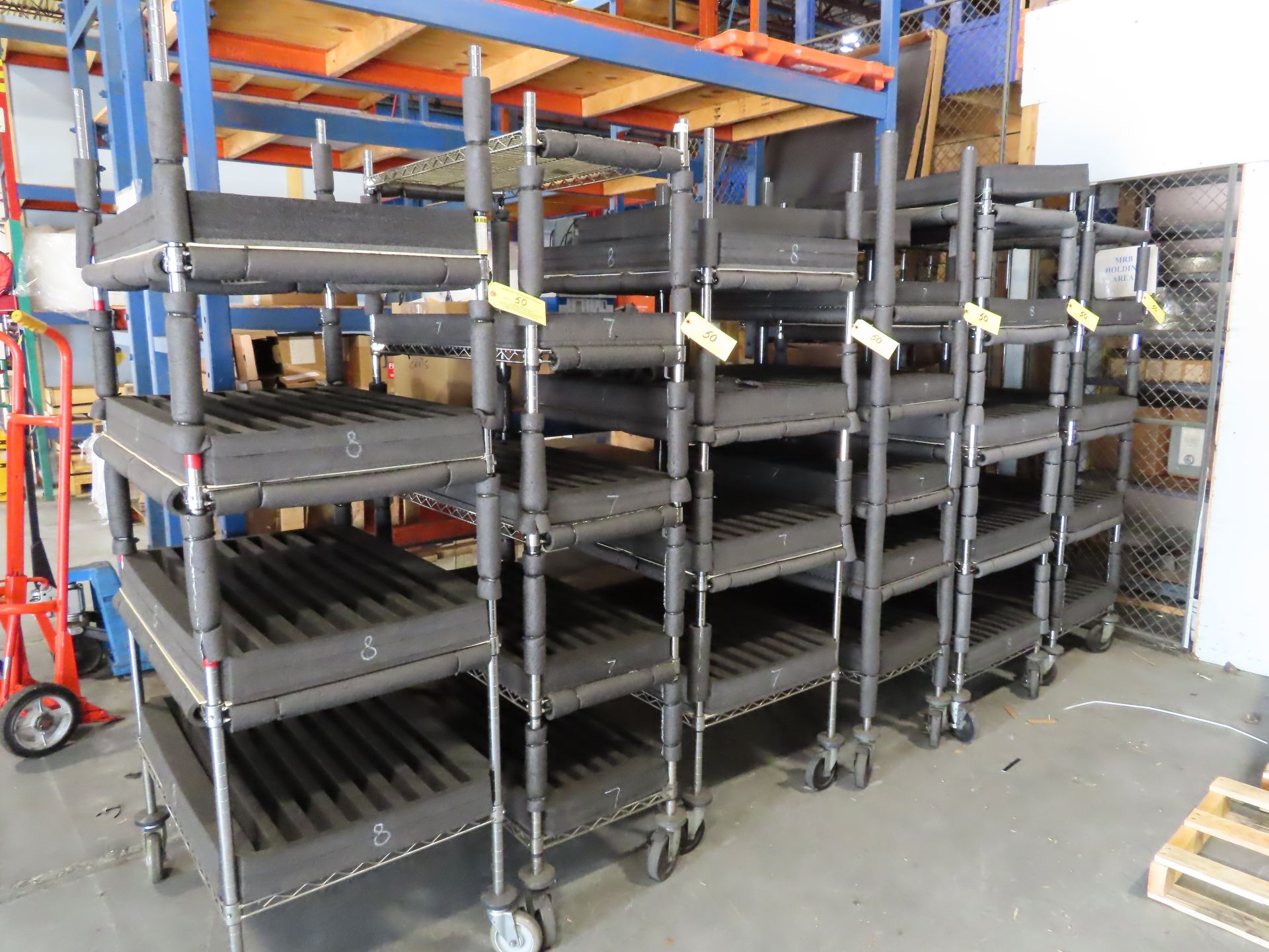 (6) Uline Roll-Around Shelving Units/Parts Carts