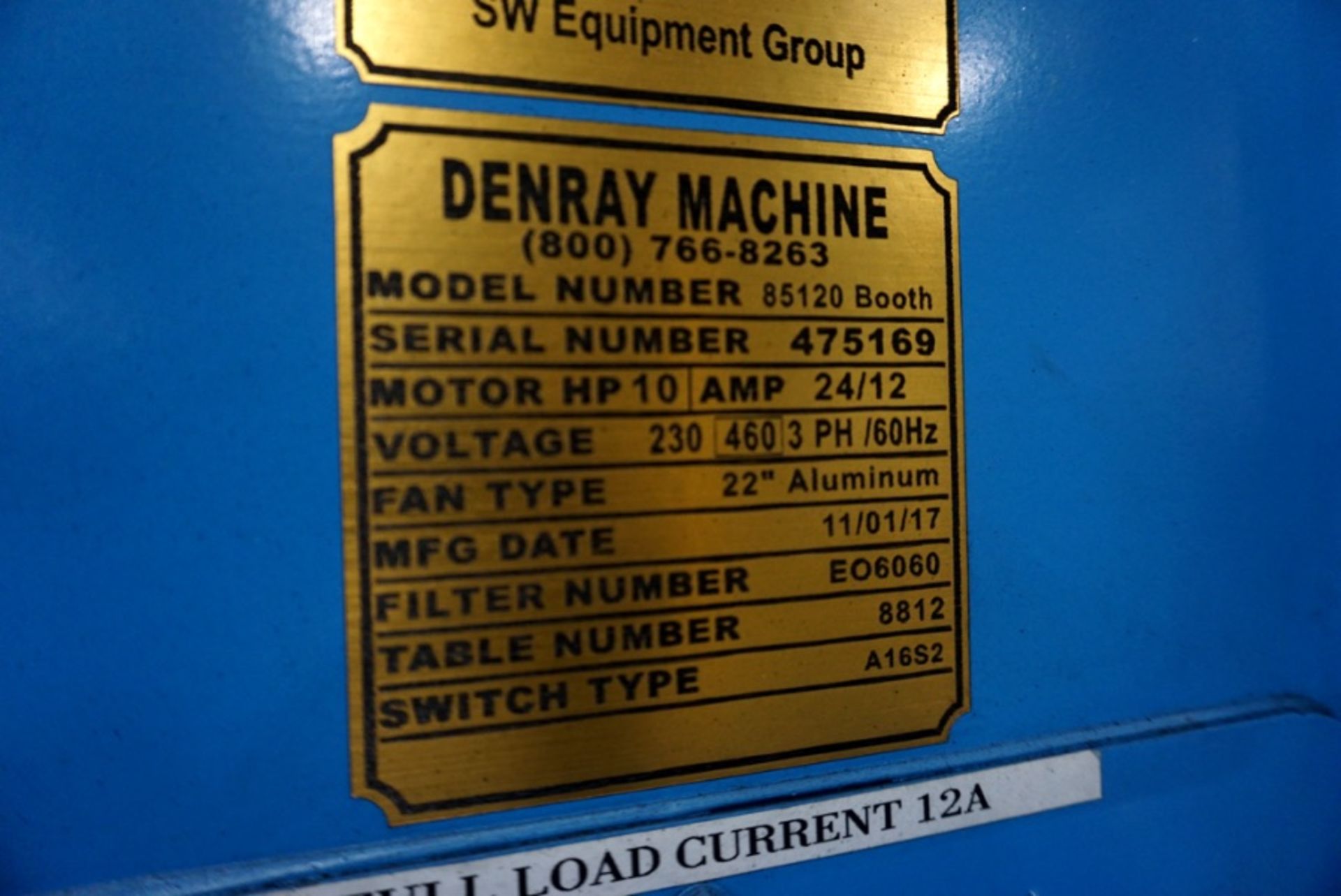 2017 DENRAY MODEL 85120 Booth, S/N 475169, Machine Work Station - Image 5 of 6