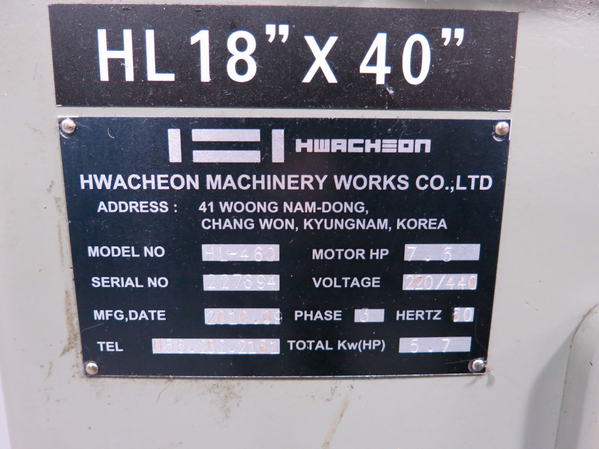 2010 Hwacheon 18" x 40" Lathe Model HL460 - Image 5 of 5