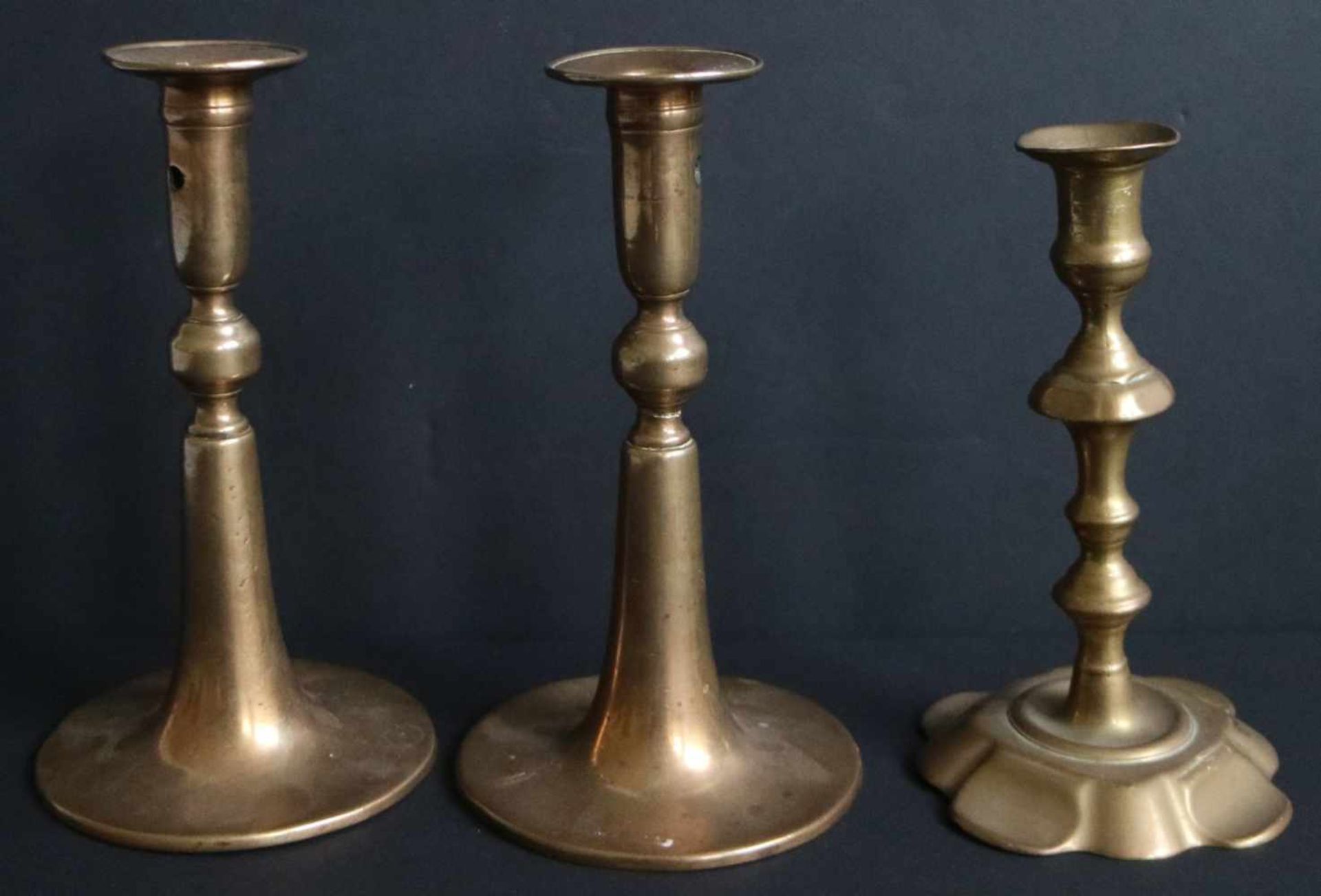 Lot of candlesticksIncluding set of trumpet candlesticks 18th centuryH 19, 5 and 21 cmLot of
