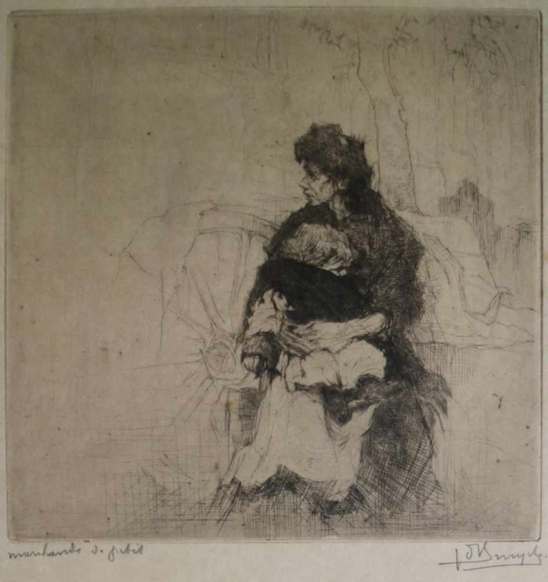 Jules DE BRUYCKER (1870-1945)Etch Marchande signed in pencil16, 5 x 16, 5 cm