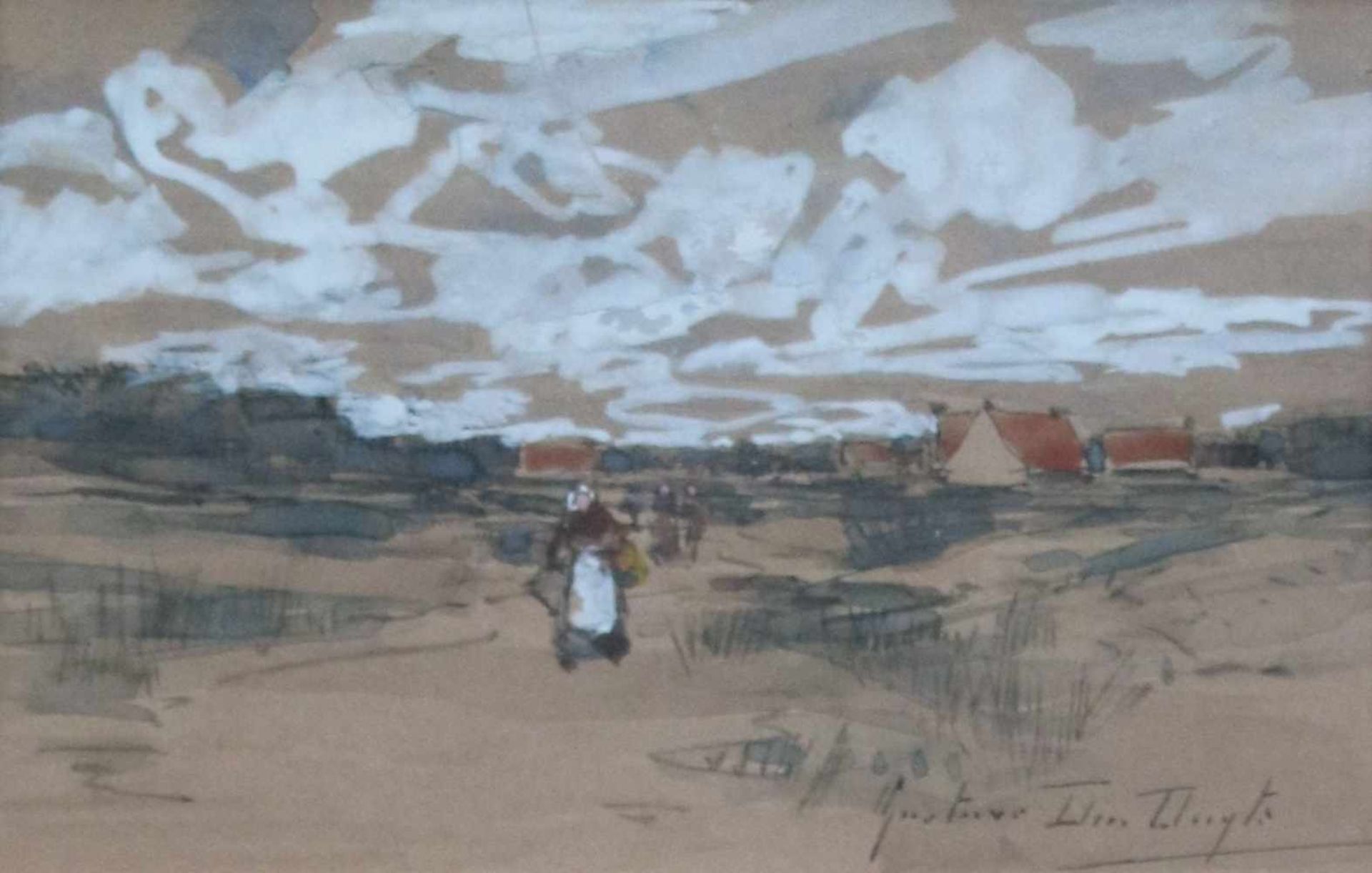 Gustave DEN DUYTS (1850-1897)Elevated watercolor Dunes with houses13 x 9 cm
