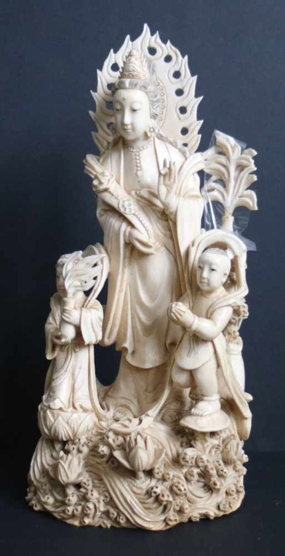 Chinese sculpture group of Guanyin with 2 children1920 Certificate of Arts Ivory ExpertsH 26 cm