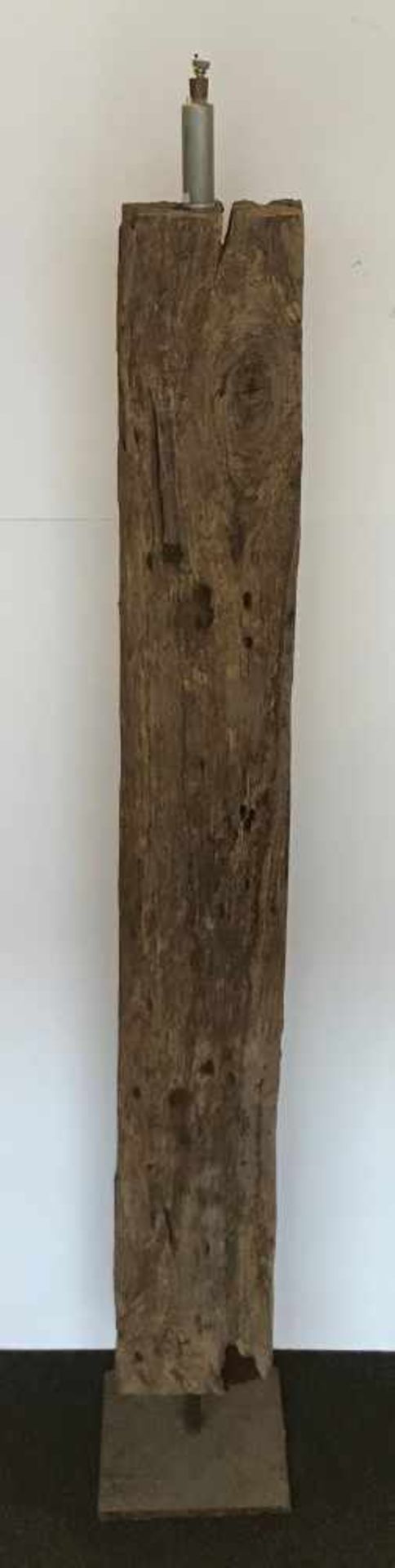 Congolese wooden train trackon metal standL 123 cm