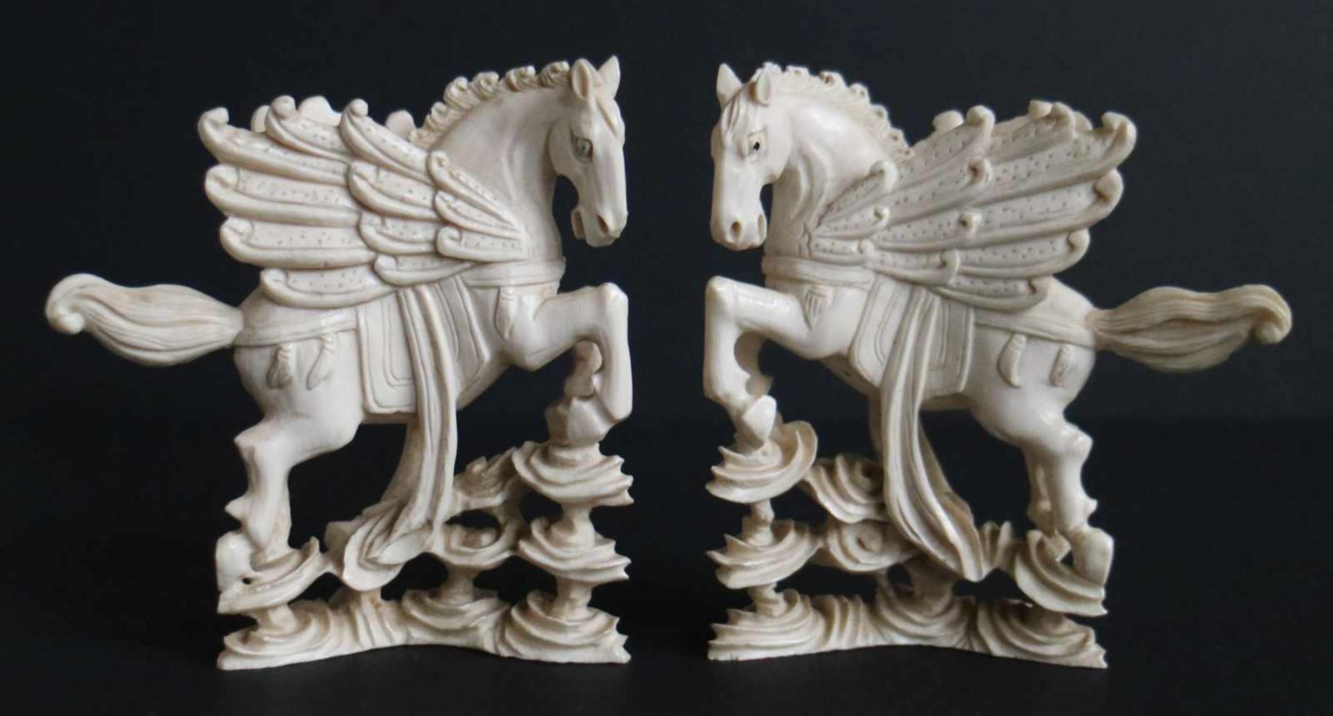 2 Chinese ivory winged horsesEarly 20th century Certificate Arts Ivory ExpertsH 10.5 cm