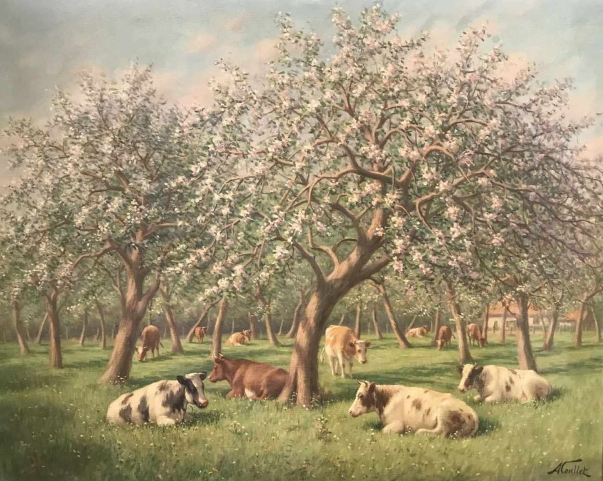 Albert CAULLET (1875-1950)Oil on canvas Cows in the orchard125 x 100 cm