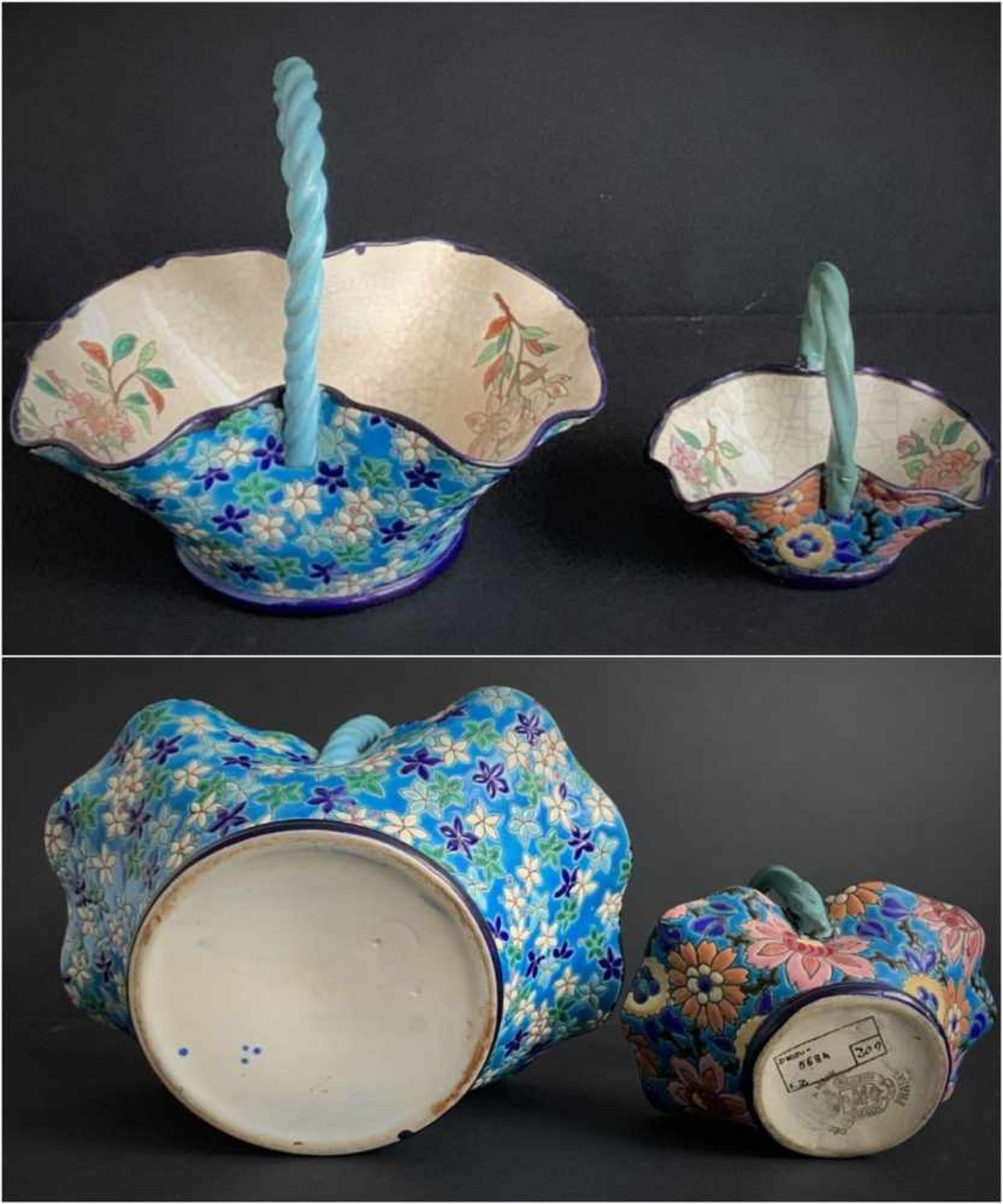 Longwy ceramicsRestoration on small basketW 24 and 15 cm