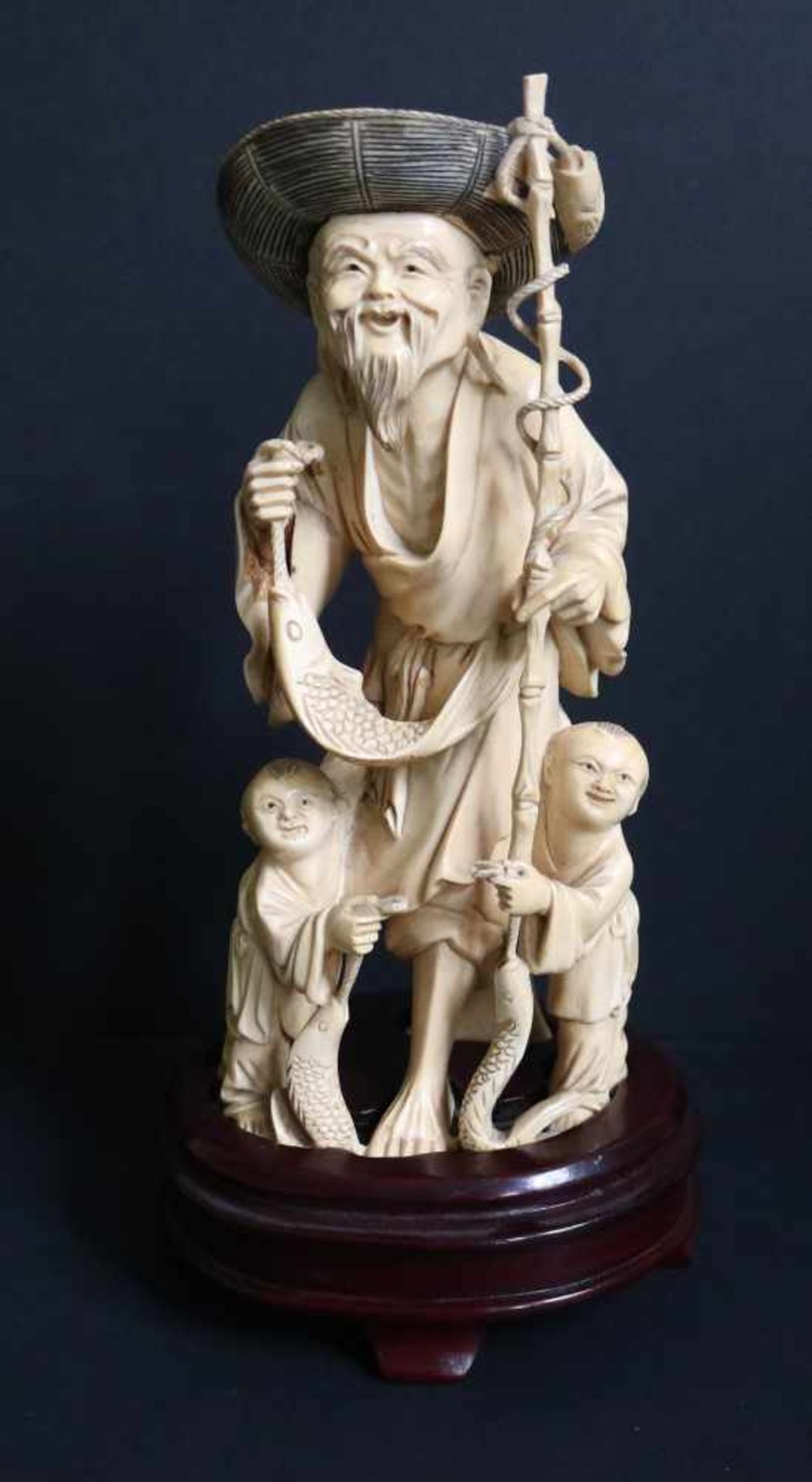 Chinese ivory Fisherman with children