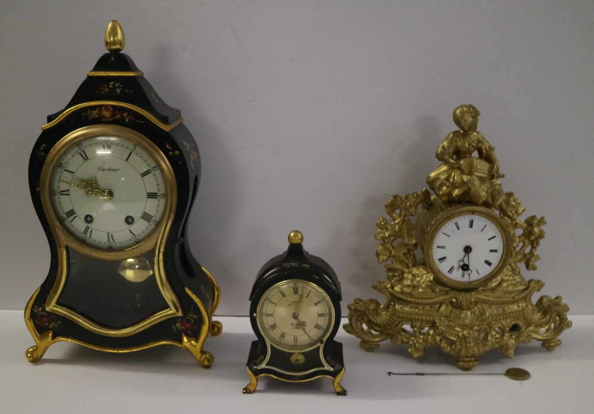 Lot of 3 clocksBucherer, Schmid, Japy Frère, 1833H 17, 29 and 38 cm