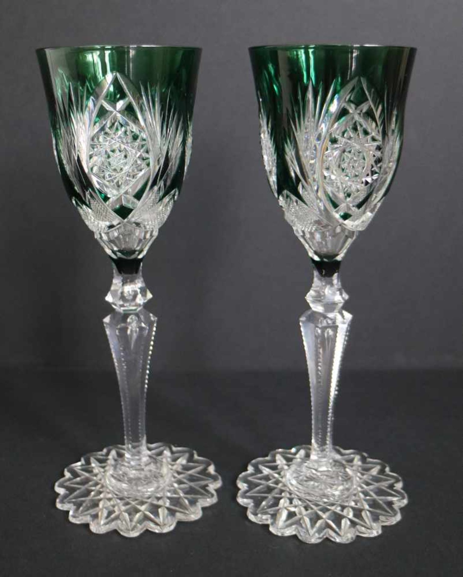 Lot 2 crystal green cut glasses