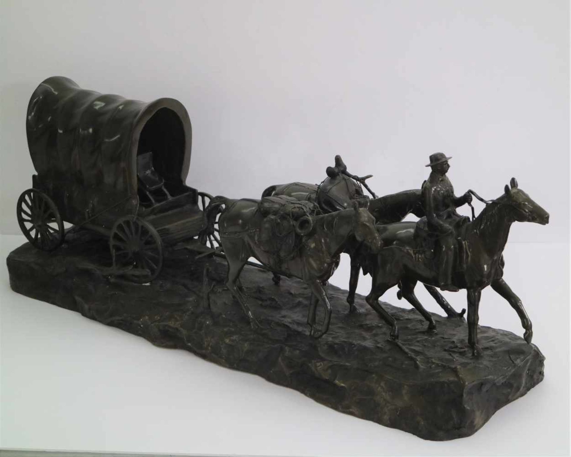 Bronze carriage with horses
