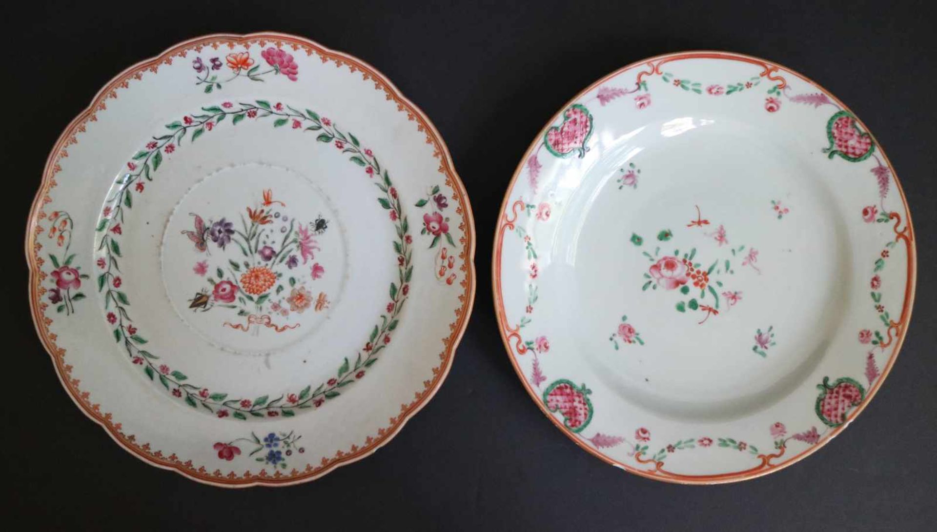 2 Chinese plates, 18th century famille rose