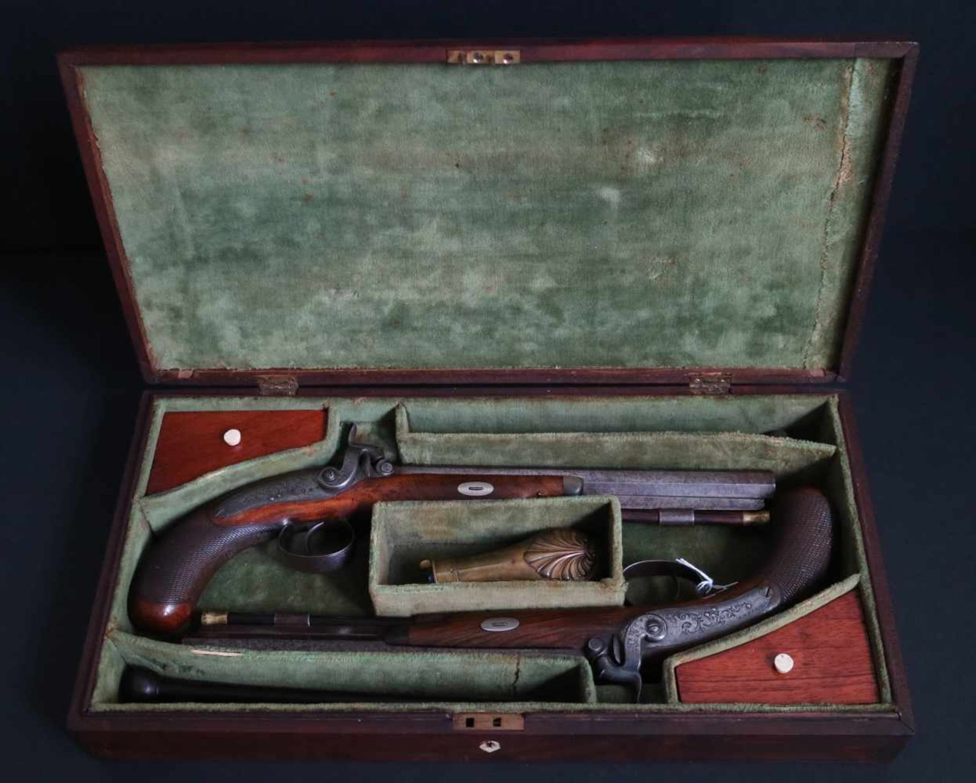 English dueling box with percussion pistols