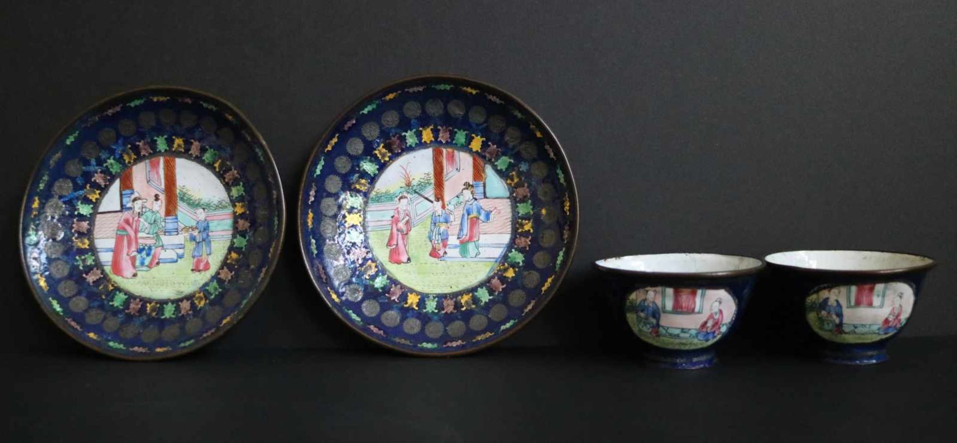 Chinese enamelled cups and saucers (2)