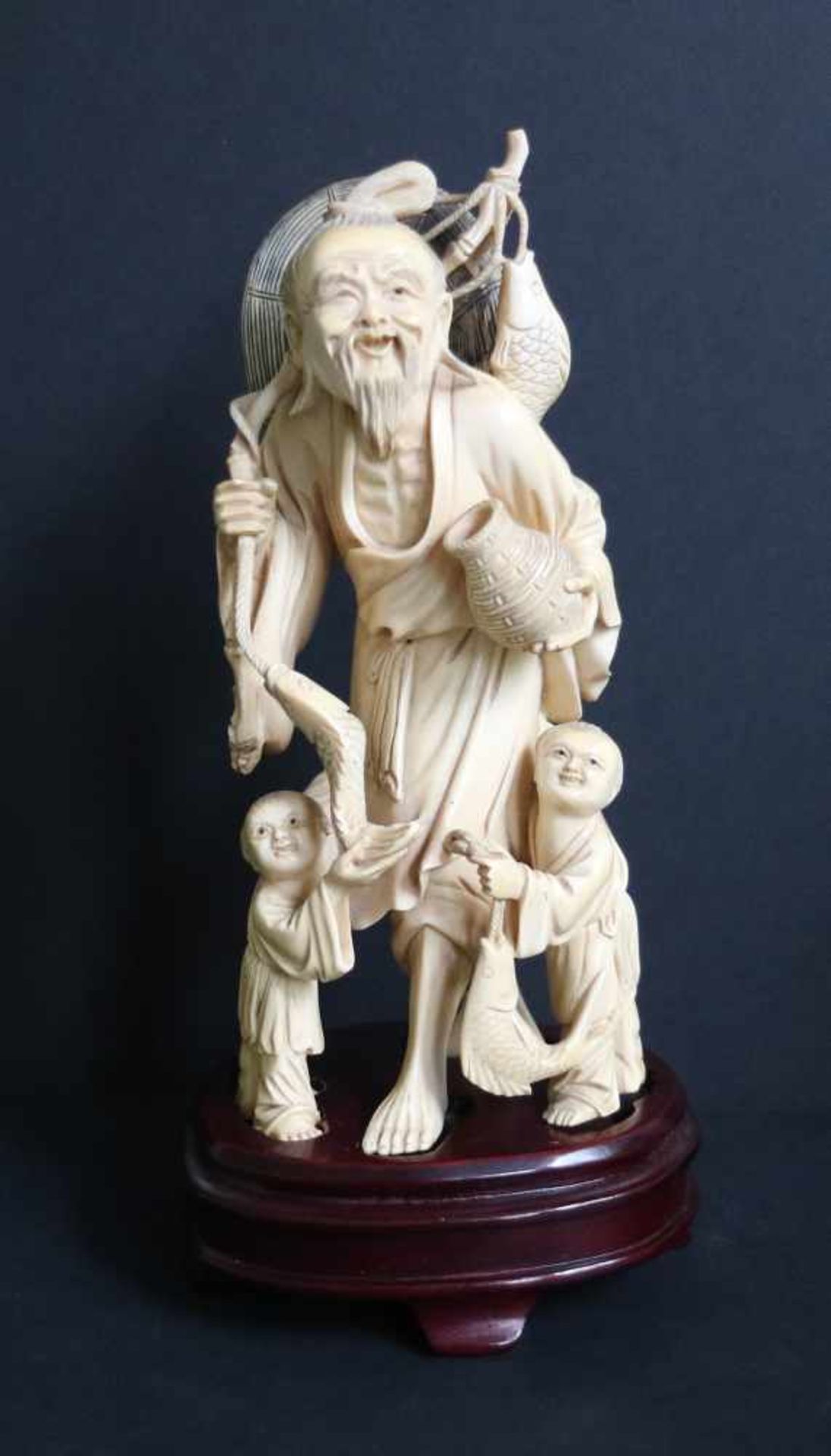 Chinese ivory Fisherman with children