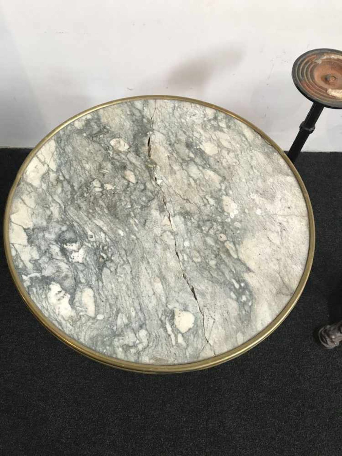 Pair of old bistro tables from Café theater + base dia 50 H 73 cm marble cracked - Bild 2 aus 3