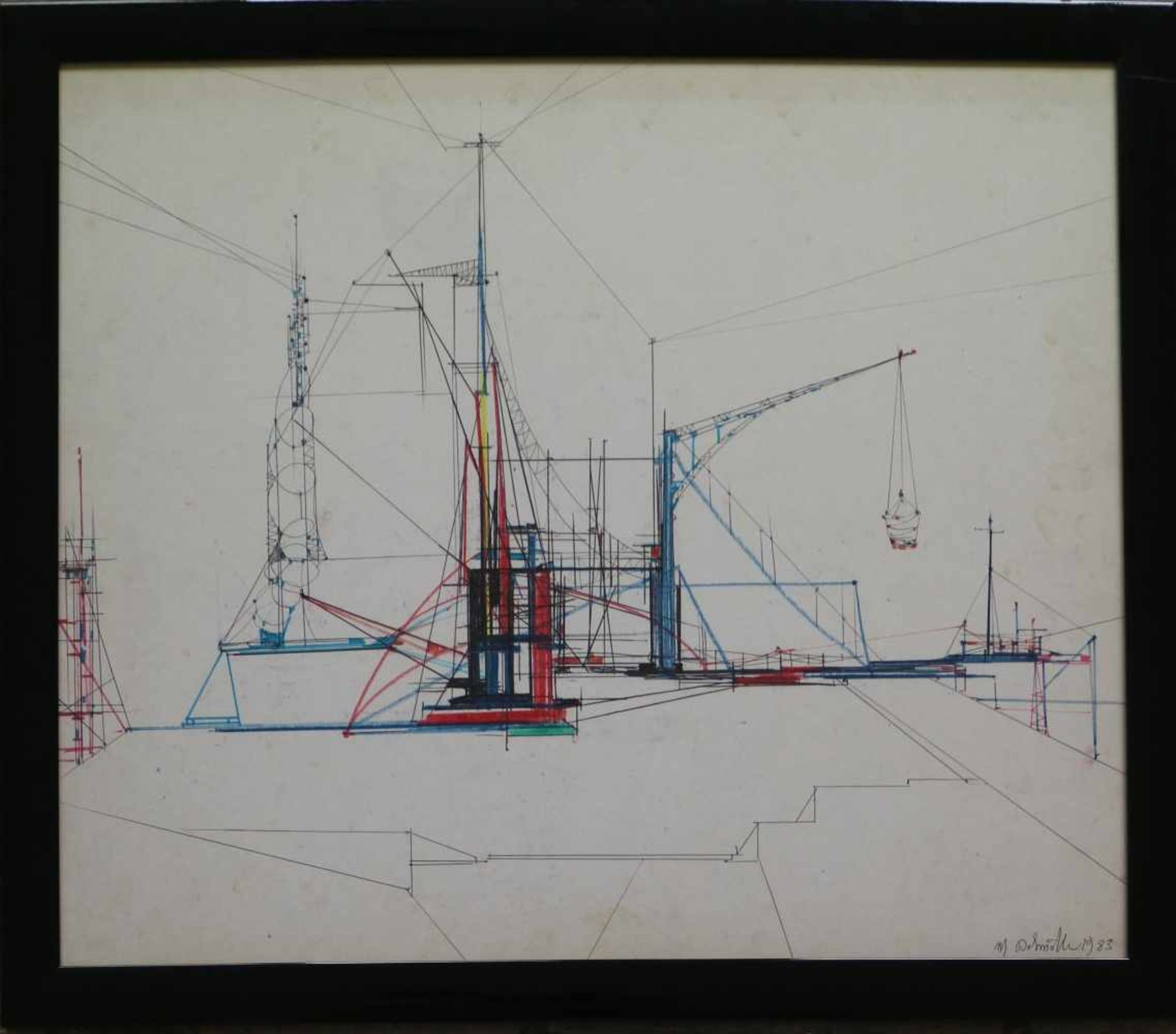 Marcel DELMOTTE (1901-1984) drawing Harbor view 1983 69 x 59 cm - Bild 2 aus 3