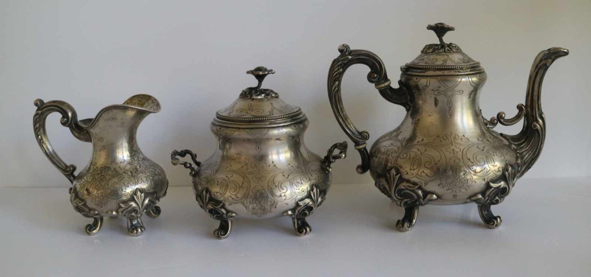 Wolfers silver coffee service 1831-1868 H 13, 16 en 19 cm - Bild 3 aus 8