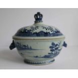 Chinese lidded bowl blue/white 19th century 34 x 24 x 24 cm hairline and damage