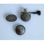 Silver Persian perfume bottle and pill box Perfume bottle with filigree and pill box with lid in