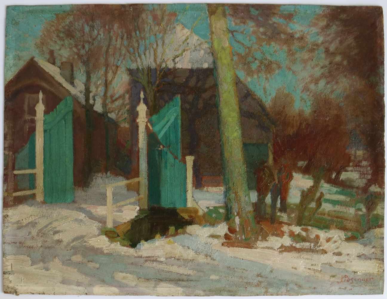Joseph POSENAER (1876-1935) Oil on cardboard Sunny winter day 39,5 x 30,5 cm signed