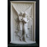 Alabaster Bas Relief man with harp lyre and angel H 84,5 B 57 cm