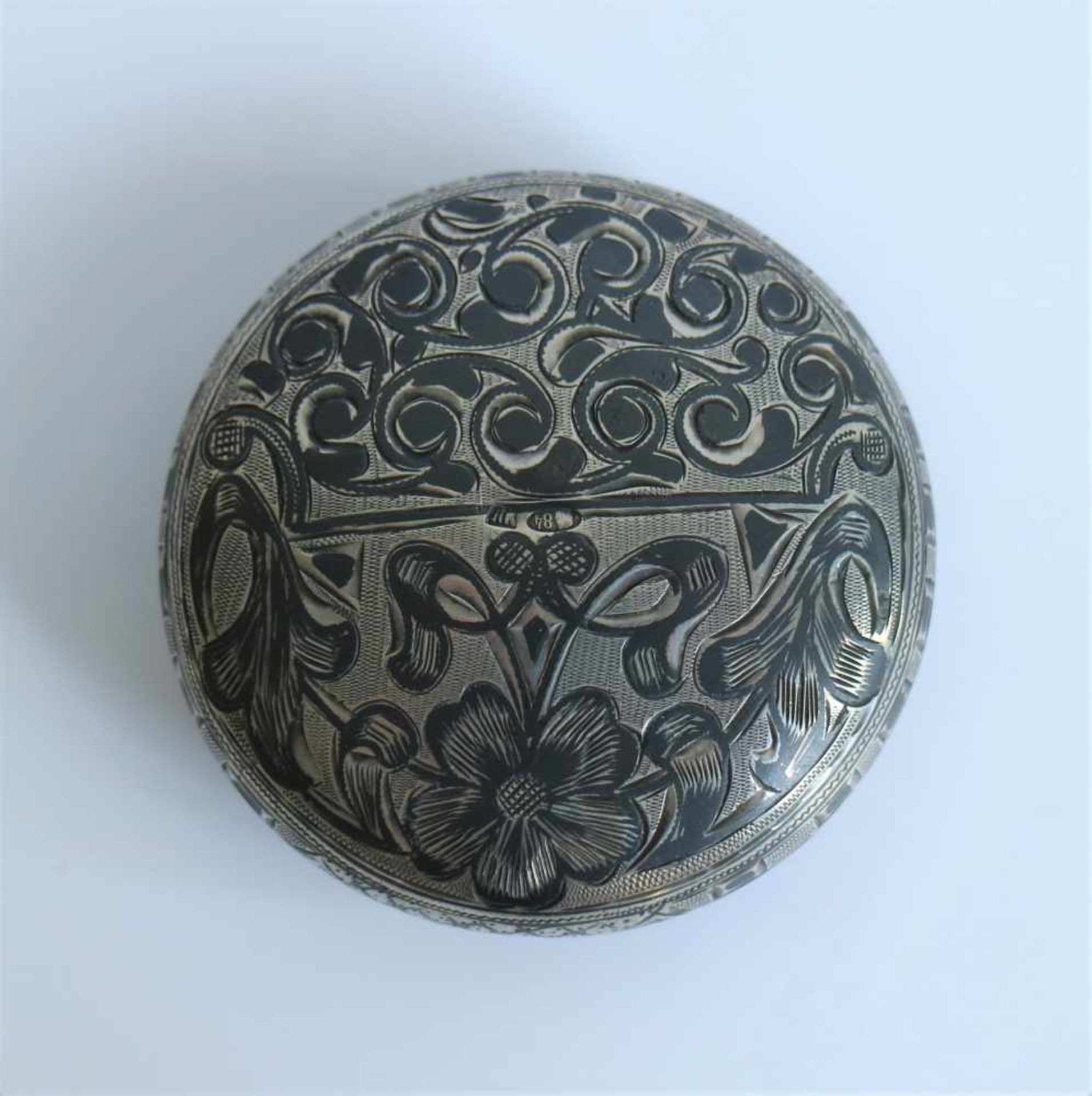 Silver Russian pill box Nielo 19th century silver (900) dia 5,7 H 2,3 cm - Bild 4 aus 4