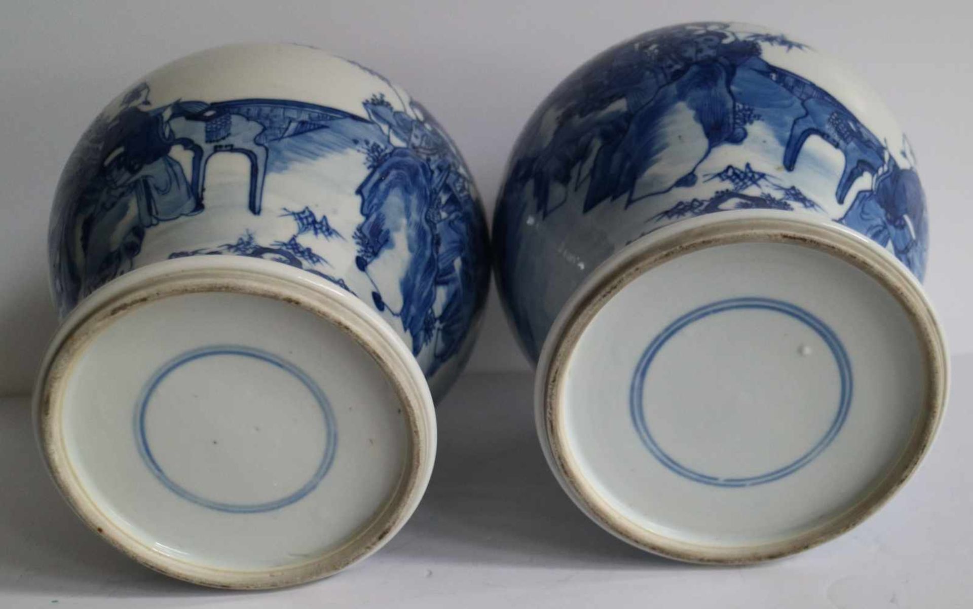 Chinese porcelain pair of blue and white lidded pots 1900 H 31 damage to lid / restoration - Bild 6 aus 6