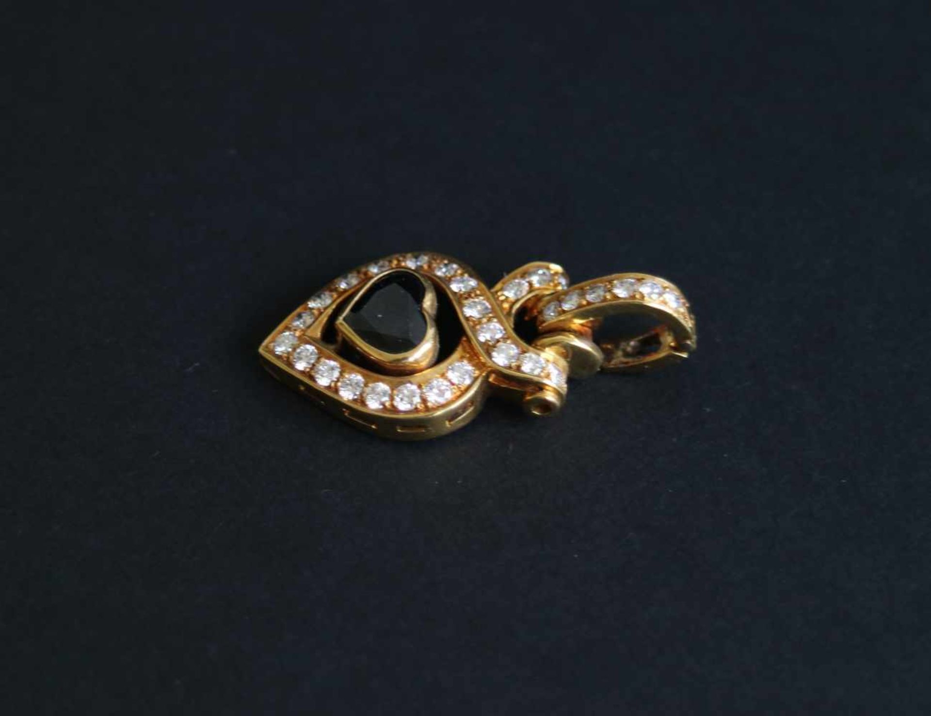 Pendant with blue sapphire 1.1 carat diamond, gold 18 Kt, quality VS / F-G - Bild 2 aus 2