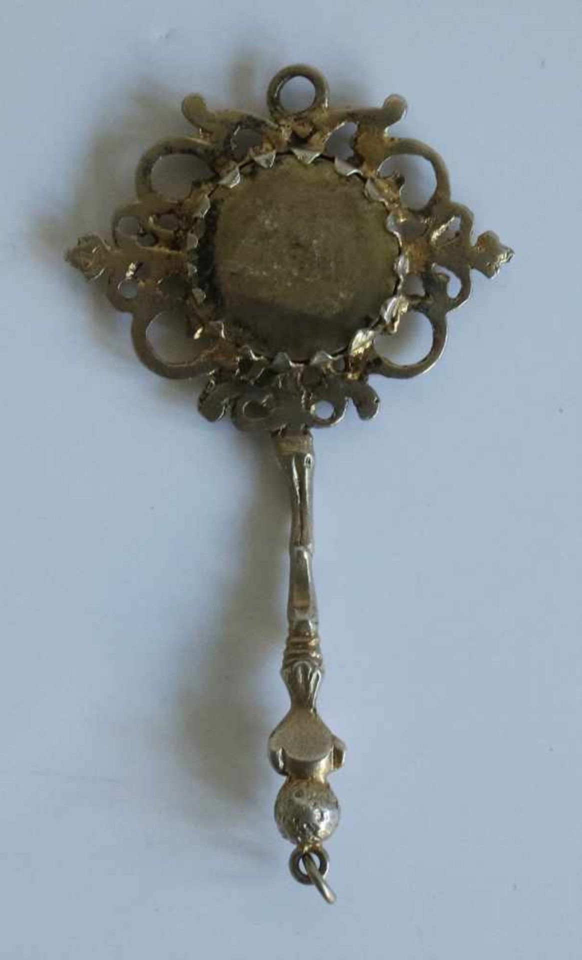 Silver mirror for chatelaine, 19th century 8,5 x 4,5 cm