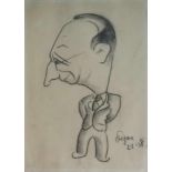 Herrmann Henry drawing caricature 1958 22 x 32 cm former police commissioner of Ghent signed LO not