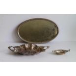 Delheid tray silver platter with mirror glass (Delheid) + silver plated dish, bowl and spoon 51 x