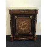 Cupboard style Napoleon III marquetry, root wood and marble top H 100 B 82 D 40 cm