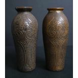 Val Saint Lambert Leon LEDRU 2 Art Nouveau vases in galvanoplasty 1908 H 14 cm