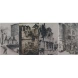 Geo LANGIE (1906-1982) lot of 4 etchings 14 x 20, 15 x 22, 23 x 30 en 32 x 47 cm