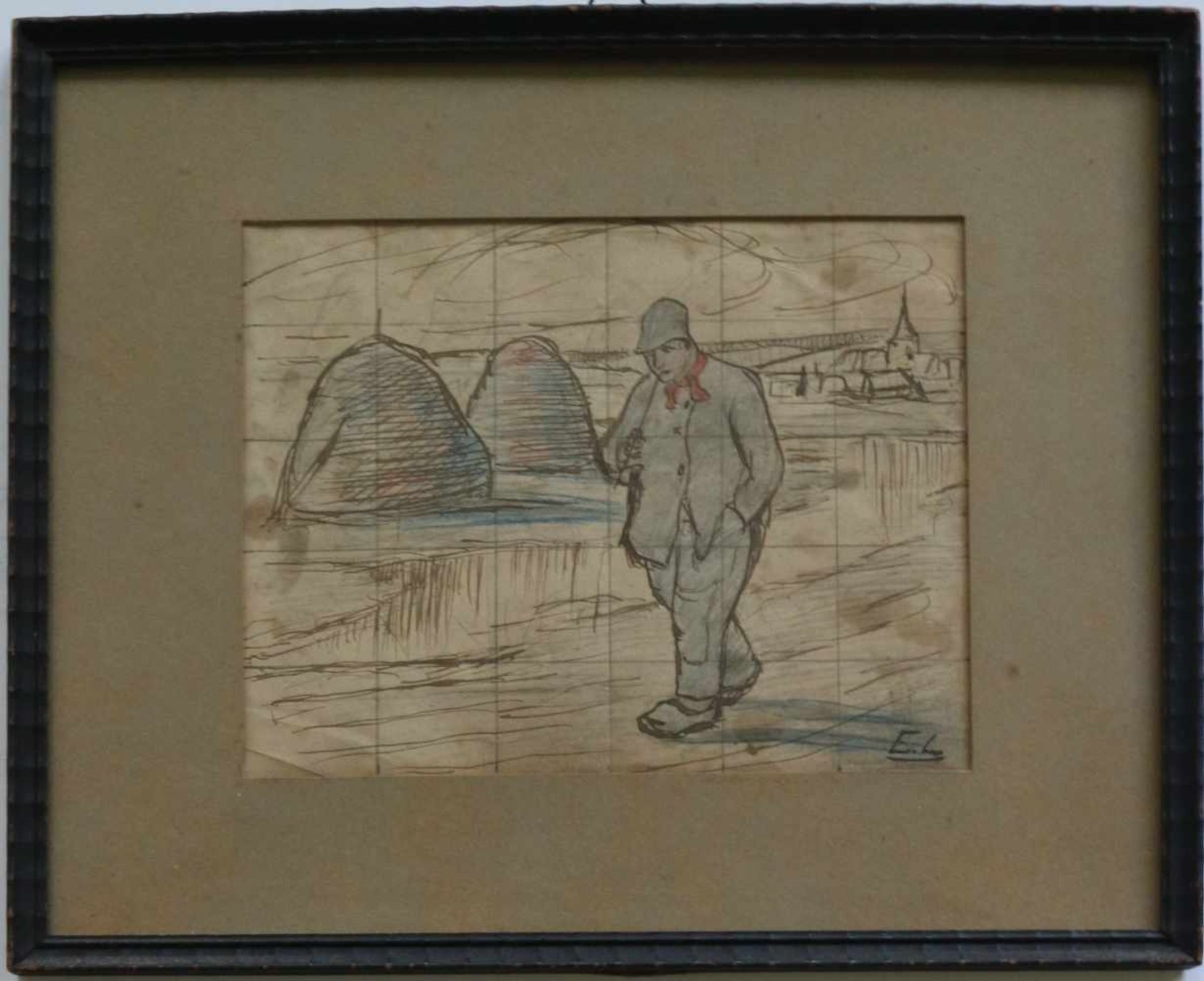 Eugène LAERMANS (1864-1940) pencil drawing Homeward after work 18,5 x 14,5 cm - Bild 2 aus 3