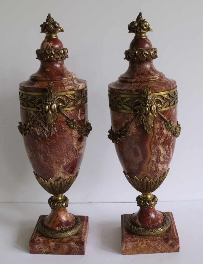 Couple Casolets marble with bronze fittings H 55 cm - Image 2 of 5