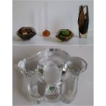 Murano and Orrefors glassware lot of 4 vases including Flavio Poli and vide poche H 7 tot 22,5 cm