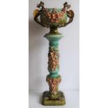 Ceramic plant stand with flowers and dragons H 111 cm damage to the bottom edge of the flower pot